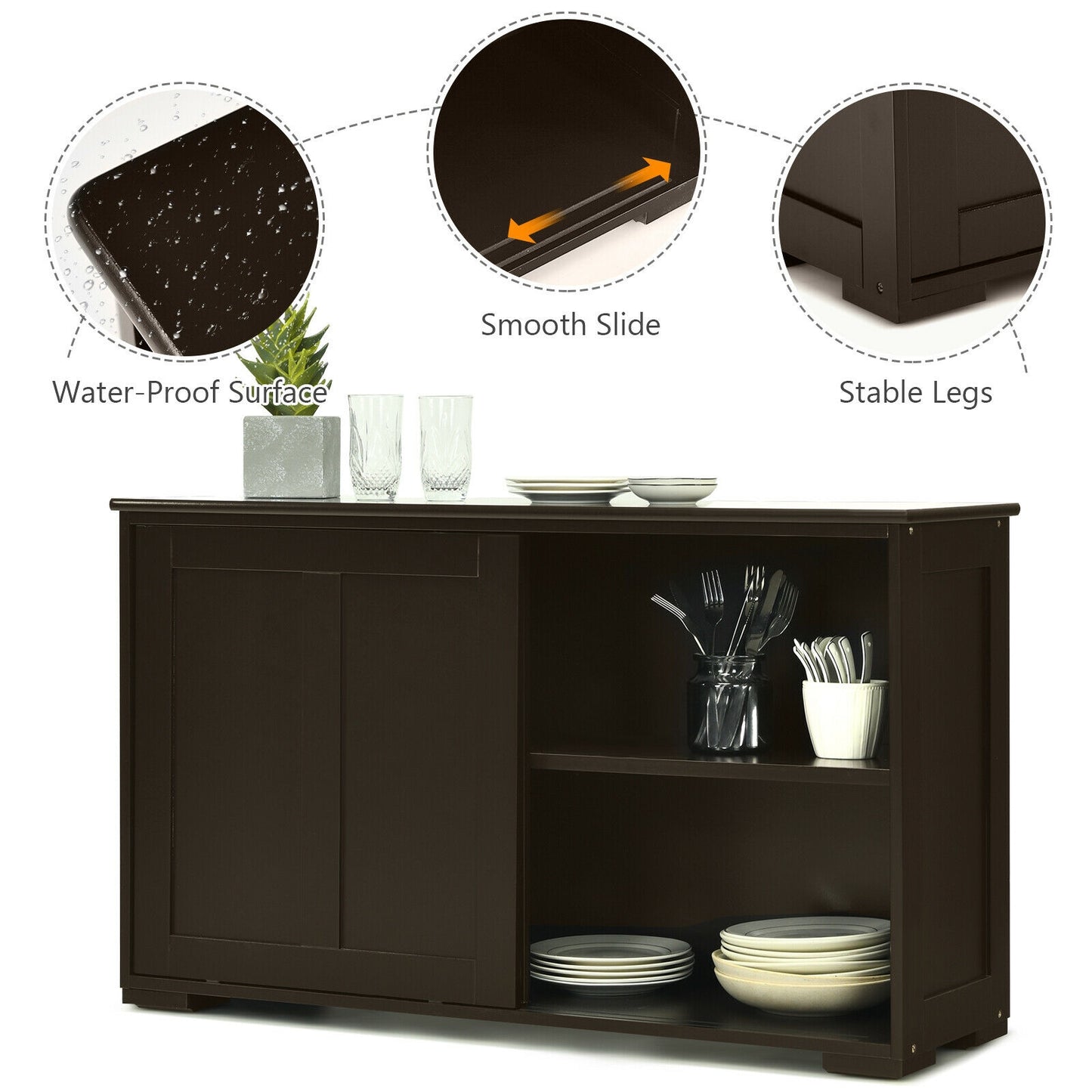 Stackable Kitchen Sideboard Cabinet with Adjustable Shelf for Pantry Dining or Entryway Storage in Brown
