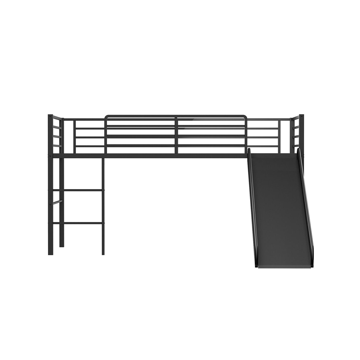 Kids Twin Metal Loft Bed with Slide, Safety Guardrails, and Ladder - Black