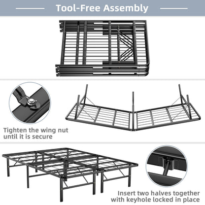 Compact Foldable Metal Platform Bed with Tool-Free Assembly – Full Size