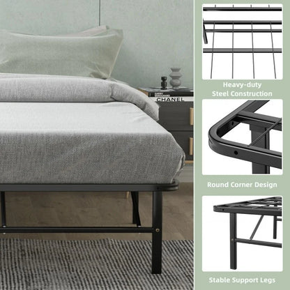 Compact Foldable Metal Platform Bed with Tool-Free Assembly – Queen Size