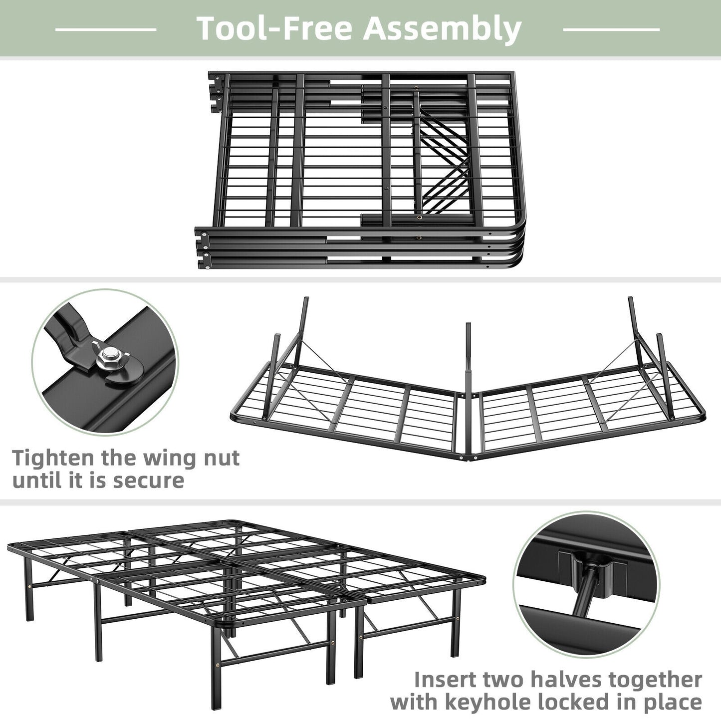 Compact Foldable Metal Platform Bed with Tool-Free Assembly – Queen Size
