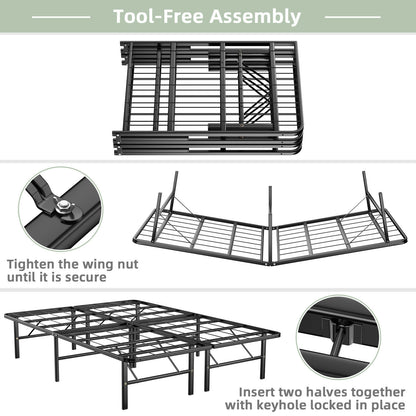Compact Foldable Metal Platform Bed with Tool-Free Assembly – Queen Size