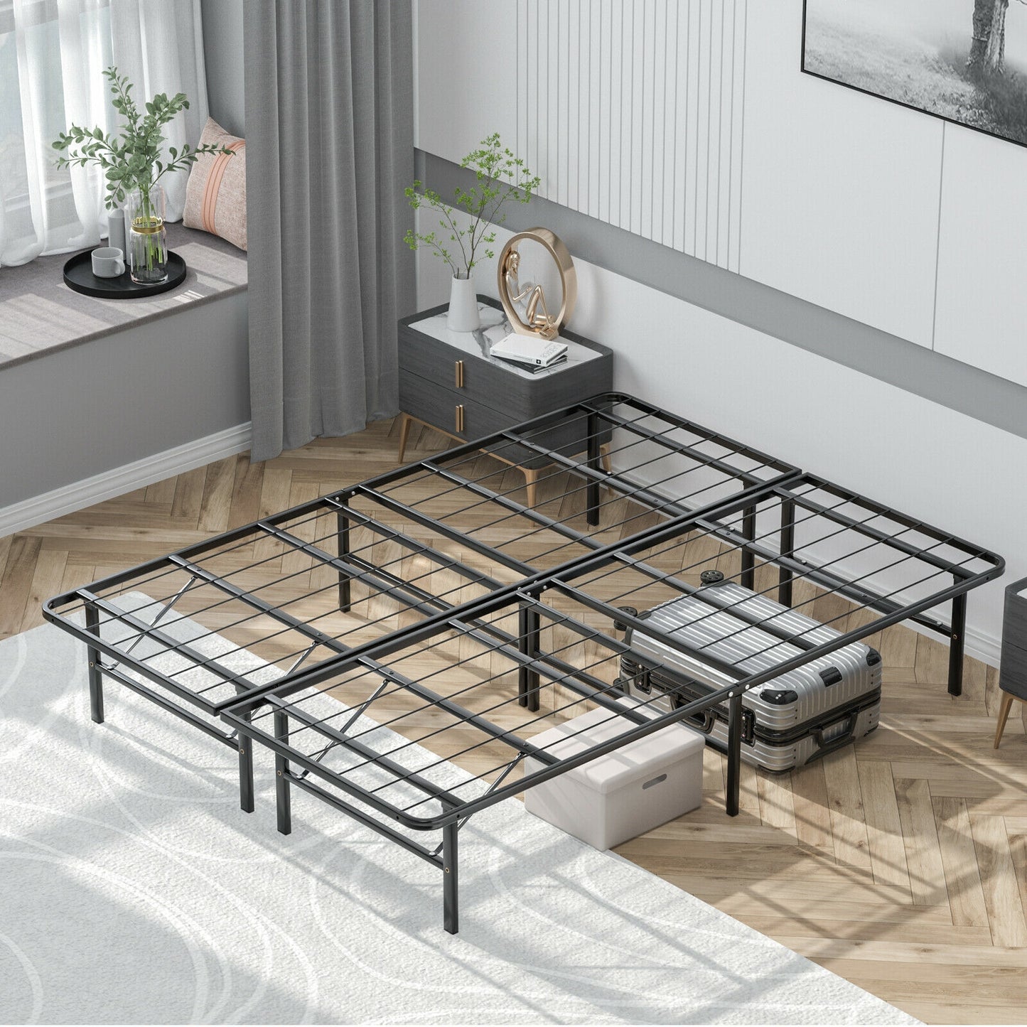 Compact Foldable Metal Platform Bed with Tool-Free Assembly – Queen Size