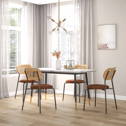 Pair of Rattan Dining Chairs with Metal Legs and Cushioned Seat - Coffee