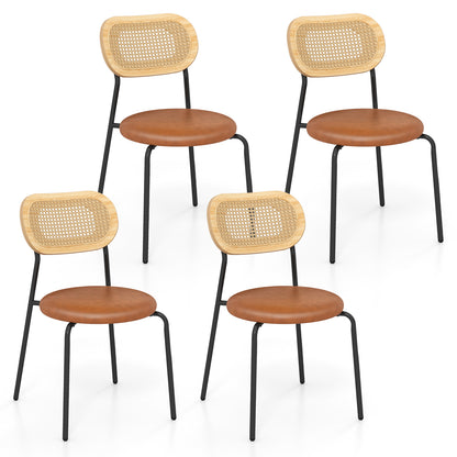 Pair of Rattan Dining Chairs with Metal Legs and Cushioned Seat - Coffee