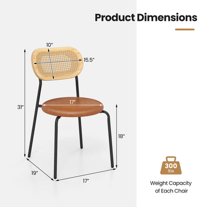 Pair of Rattan Dining Chairs with Metal Legs and Cushioned Seat - Coffee