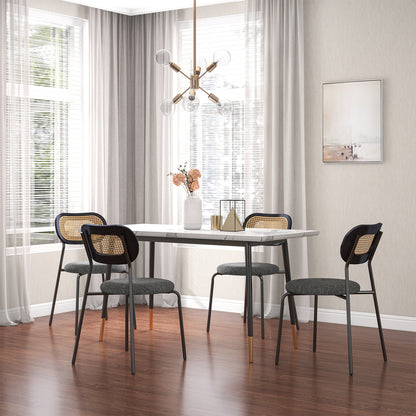 Pair of Rattan Dining Chairs with Metal Legs and Cushioned Seat - Grey