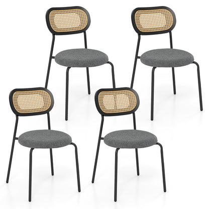 Pair of Rattan Dining Chairs with Metal Legs and Cushioned Seat - Grey