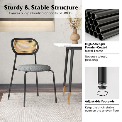 Pair of Rattan Dining Chairs with Metal Legs and Cushioned Seat - Grey