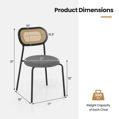 Pair of Rattan Dining Chairs with Metal Legs and Cushioned Seat - Grey