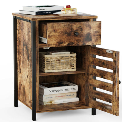 Industrial Nightstand with Drawer and Adjustable Shelf for Bedroom and Living Room Storage