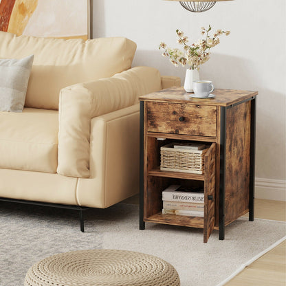 Industrial Nightstand with Drawer and Adjustable Shelf for Bedroom and Living Room Storage