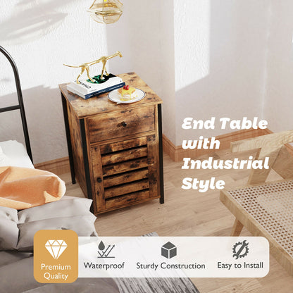 Industrial Nightstand with Drawer and Adjustable Shelf for Bedroom and Living Room Storage
