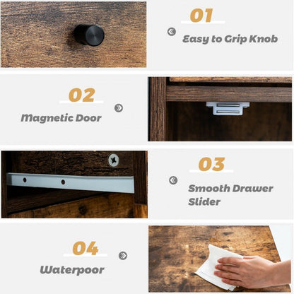 Industrial Nightstand with Drawer and Adjustable Shelf for Bedroom and Living Room Storage
