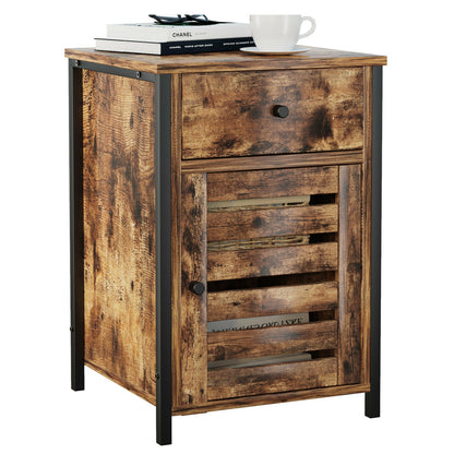 Industrial Nightstand with Drawer and Adjustable Shelf for Bedroom and Living Room Storage
