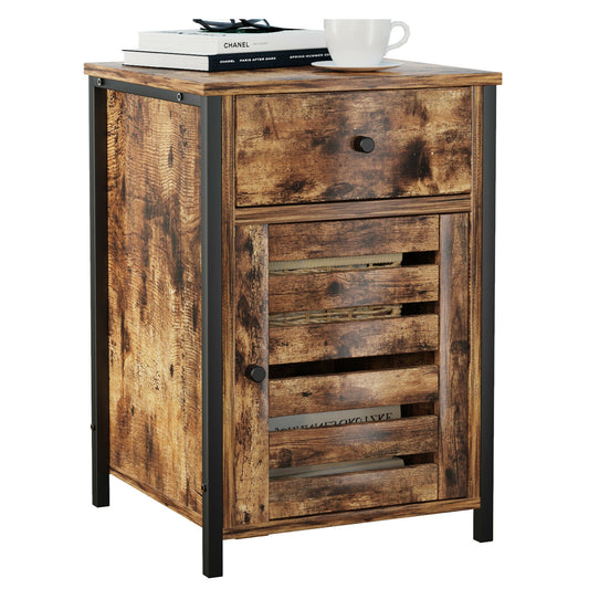 Industrial Nightstand with Drawer and Adjustable Shelf for Bedroom and Living Room Storage