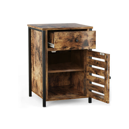 Industrial Nightstand with Drawer and Adjustable Shelf for Bedroom and Living Room Storage