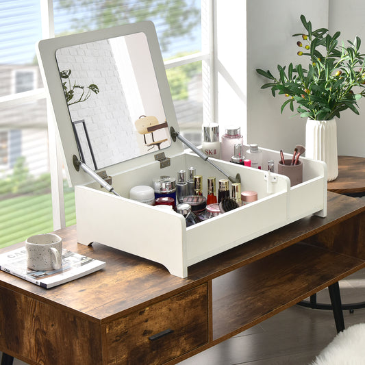 Compact Makeup Table with Flip Top Mirror and Storage White