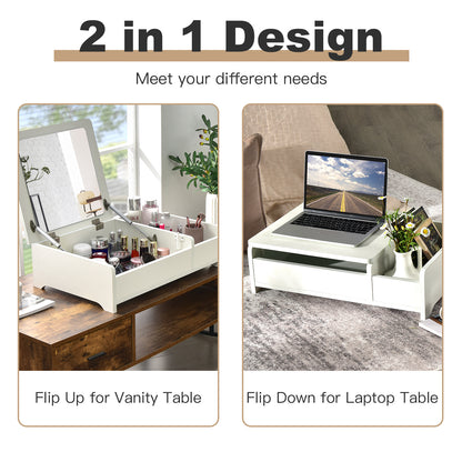 Compact Makeup Table with Flip Top Mirror and Storage White