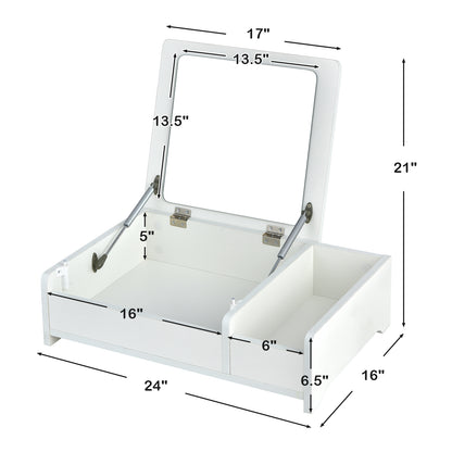 Compact Makeup Table with Flip Top Mirror and Storage White
