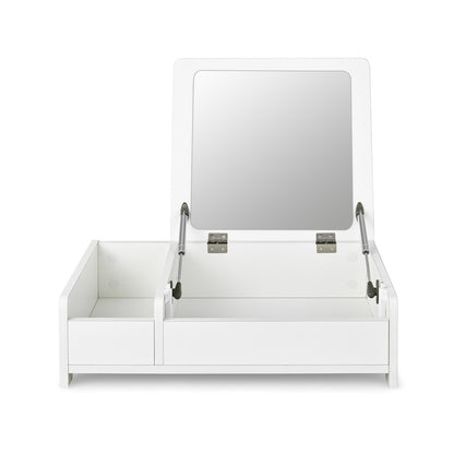 Compact Makeup Table with Flip Top Mirror and Storage White