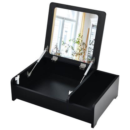 Compact Makeup Table with Flip Top Mirror and Storage Black