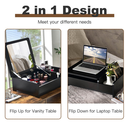 Compact Makeup Table with Flip Top Mirror and Storage Black