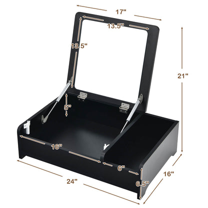 Compact Makeup Table with Flip Top Mirror and Storage Black