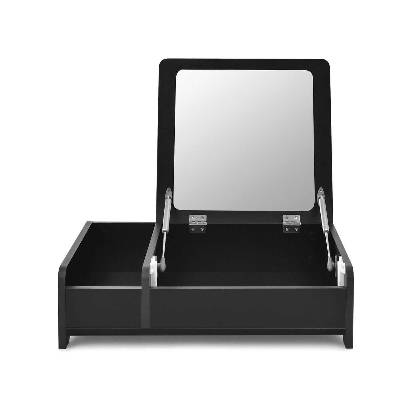 Compact Makeup Table with Flip Top Mirror and Storage Black