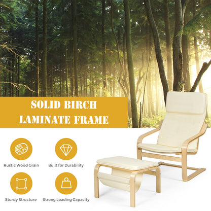 Modern Lounge Chair and Ottoman Set with Storage Rack, White