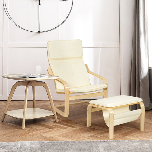 Modern Lounge Chair and Ottoman Set with Storage Rack, White