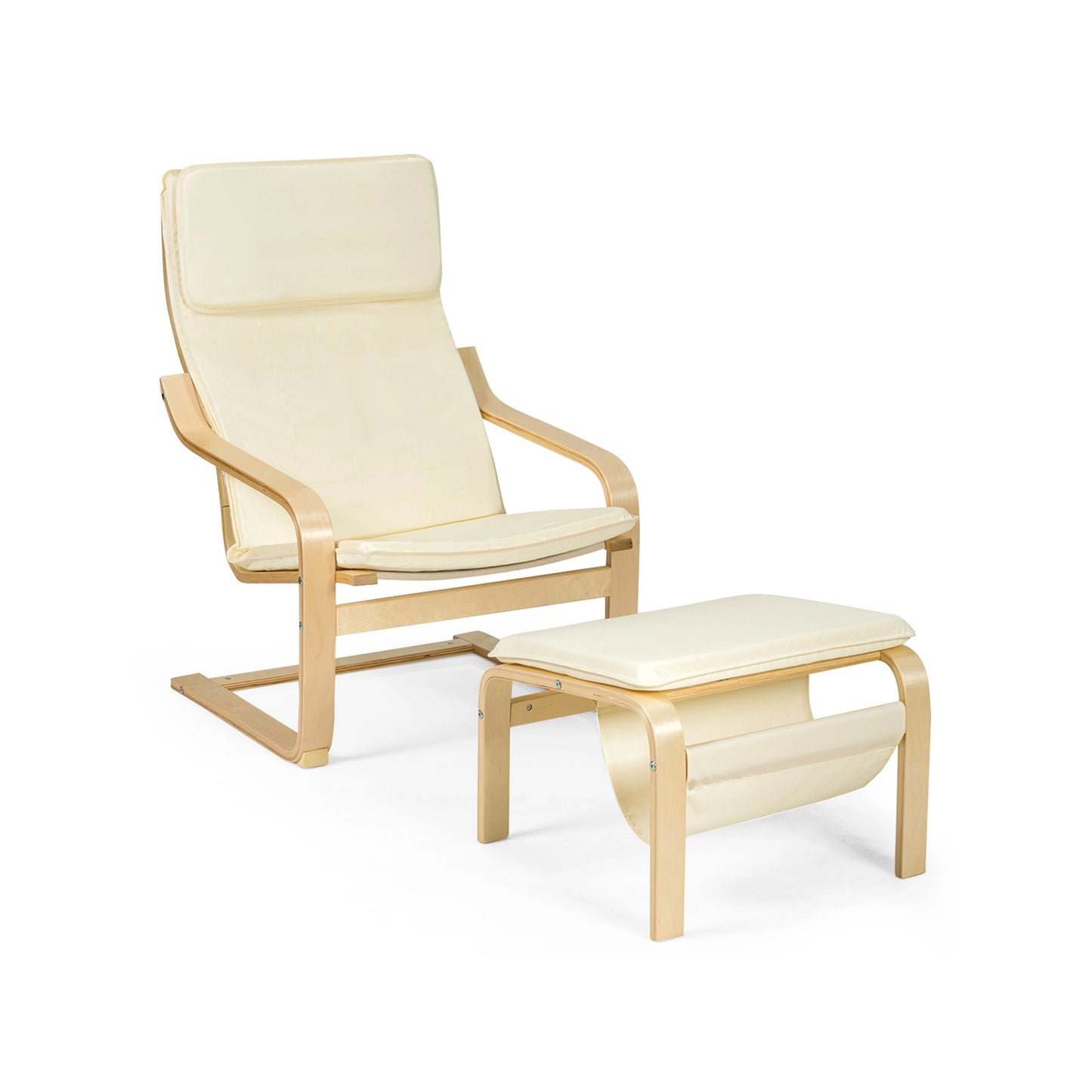 Modern Lounge Chair and Ottoman Set with Storage Rack, White