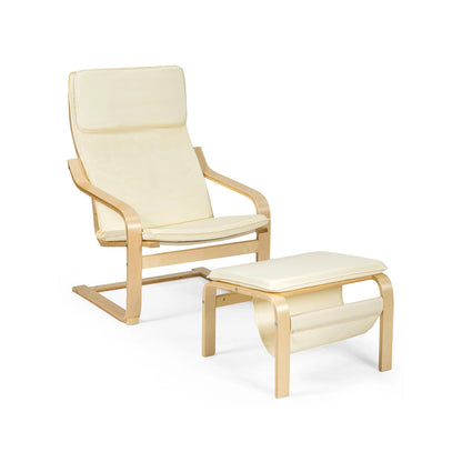 Modern Lounge Chair and Ottoman Set with Storage Rack, White