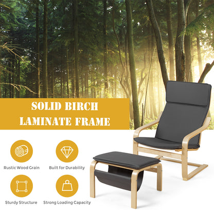Modern Lounge Chair and Ottoman Set with Storage Rack, Grey