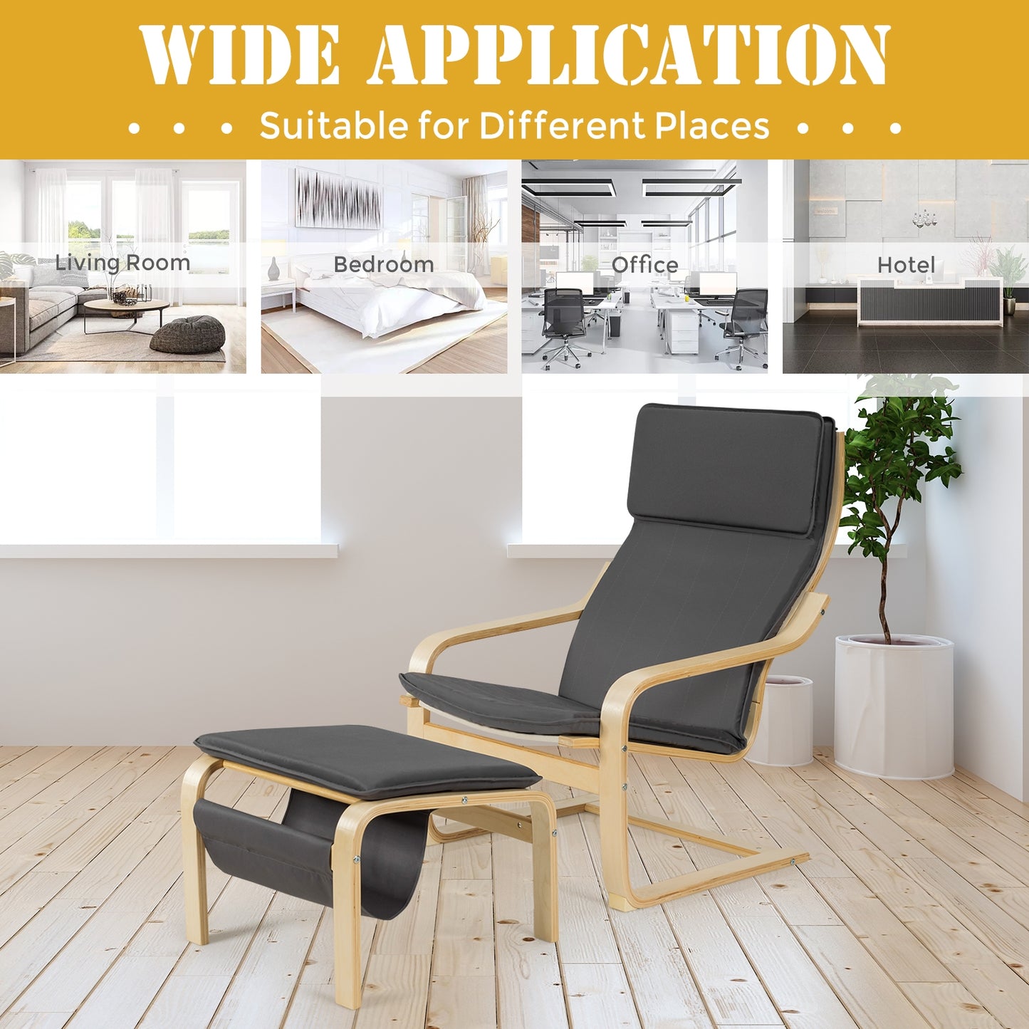 Modern Lounge Chair and Ottoman Set with Storage Rack, Grey
