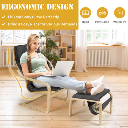 Modern Lounge Chair and Ottoman Set with Storage Rack, Grey
