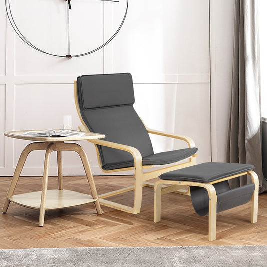 Modern Lounge Chair and Ottoman Set with Storage Rack, Grey