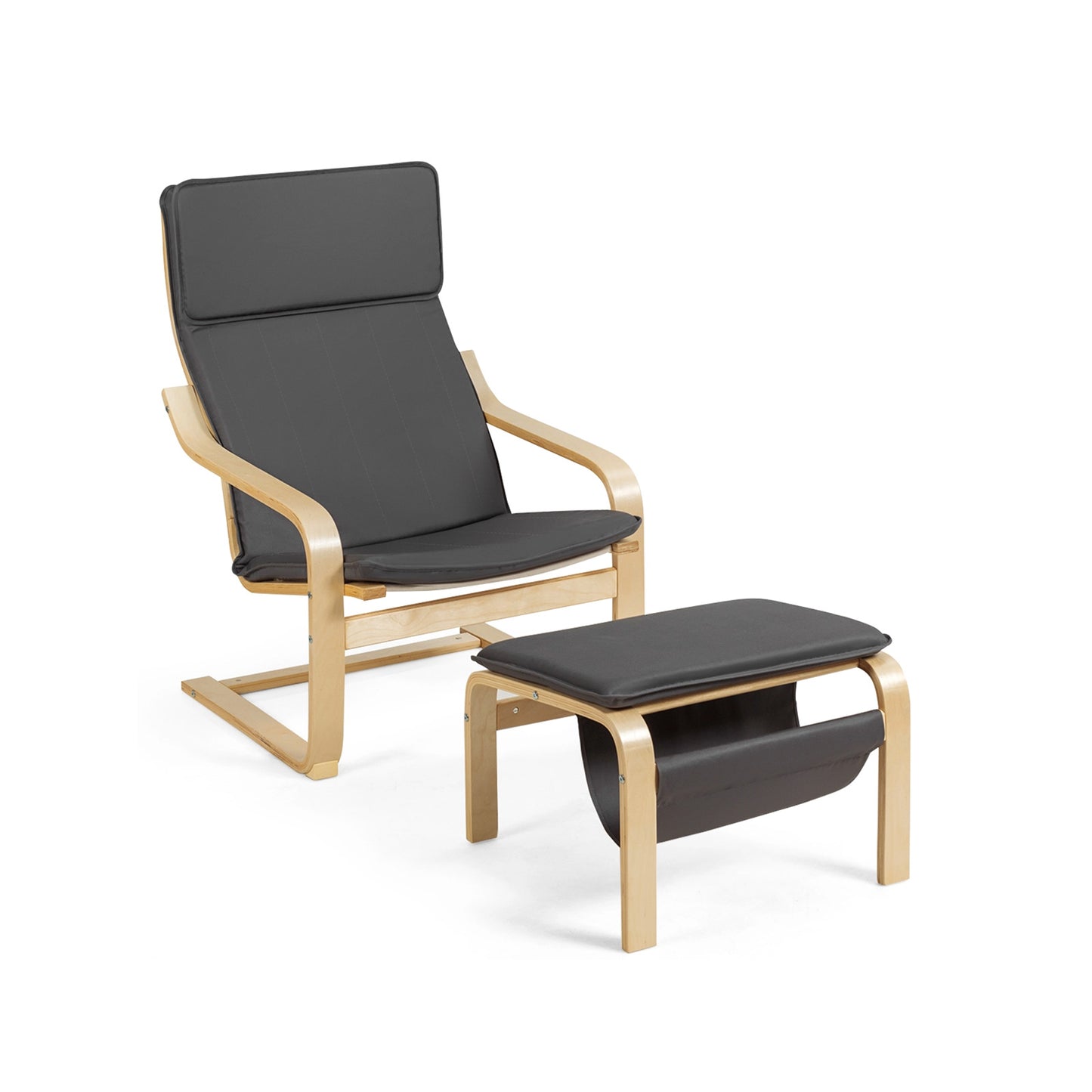 Modern Lounge Chair and Ottoman Set with Storage Rack, Grey