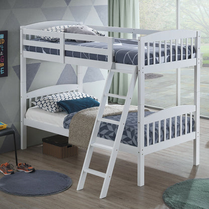 Solid Hardwood Twin Bunk Bed with Safety Guardrails and Easy Climb Ladder - White