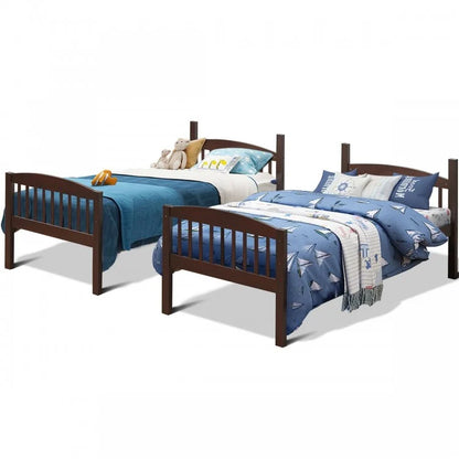 Solid Hardwood Twin Bunk Bed with Safety Guardrails and Easy Climb Ladder - Brown
