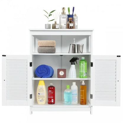 Wooden Freestanding Bathroom Cabinet with Double Shutter Doors for Storage