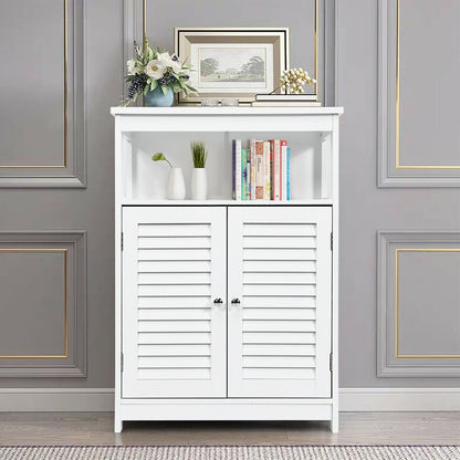 Wooden Freestanding Bathroom Cabinet with Double Shutter Doors for Storage