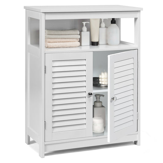Wooden Freestanding Bathroom Cabinet with Double Shutter Doors for Storage