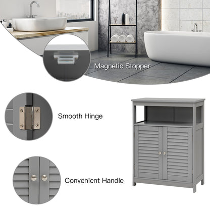 Wooden Freestanding Bathroom Cabinet with Double Shutter Doors for Storage