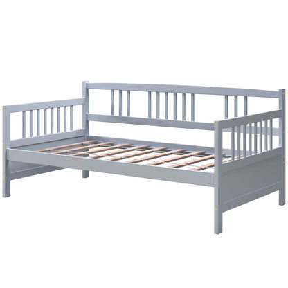 Solid Wood Daybed with Side Rails and 12 Inch Underbed Clearance Grey Slatted Frame for Living Room or Bedroom Twin
