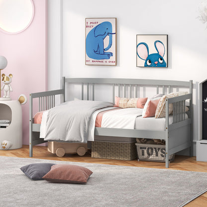 Solid Wood Daybed with Side Rails and 12 Inch Underbed Clearance Grey Slatted Frame for Living Room or Bedroom Twin
