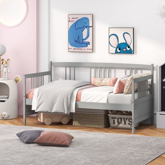 Solid Wood Daybed with Side Rails and 12 Inch Underbed Clearance Grey Slatted Frame for Living Room or Bedroom Twin