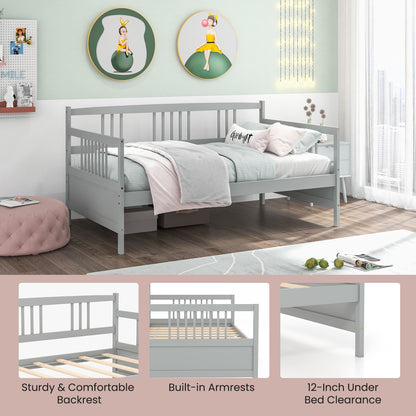Solid Wood Daybed with Side Rails and 12 Inch Underbed Clearance Grey Slatted Frame for Living Room or Bedroom Twin