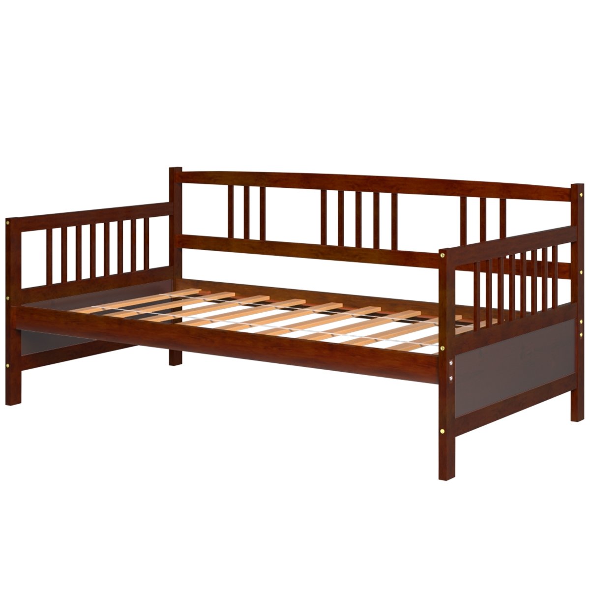 Solid Wood Daybed with Side Rails and 12 Inch Underbed Clearance Brown Slatted Frame for Living Room or Bedroom Twin