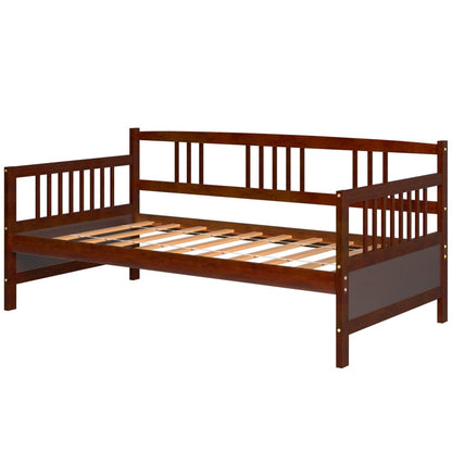 Solid Wood Daybed with Side Rails and 12 Inch Underbed Clearance Brown Slatted Frame for Living Room or Bedroom Twin